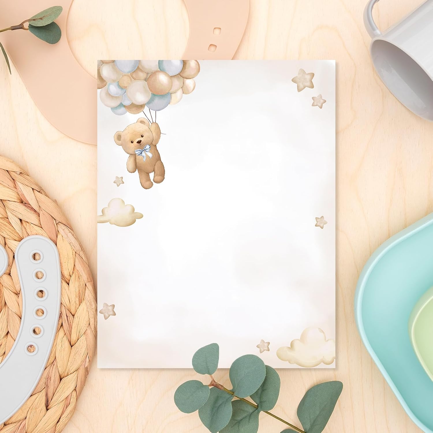 25 Sheets Bear Stationery Letterhead Paper Cute Brown Animal Letter Paper Writing Notes Greeting Papers for Baby Shower Invitation Office Printing, 8.5 x 11 Inch, Single-Sided image 5
