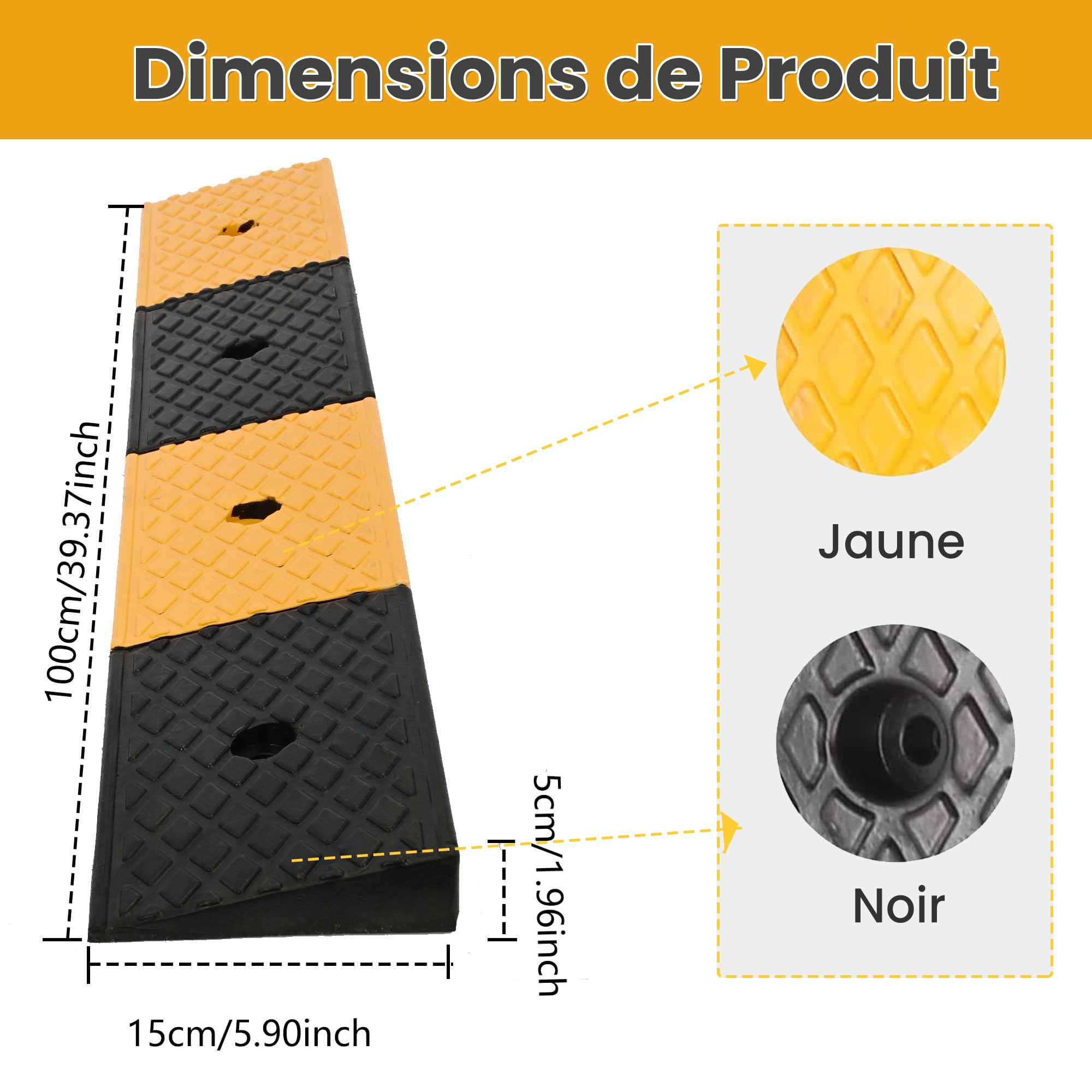 uyoyous Rampa de goma para coche, Rampas de acera con 4 pernos | Rampas de umbral para coche, camión, motocicleta, silla de ruedas, 100 x 15 x 5 cm