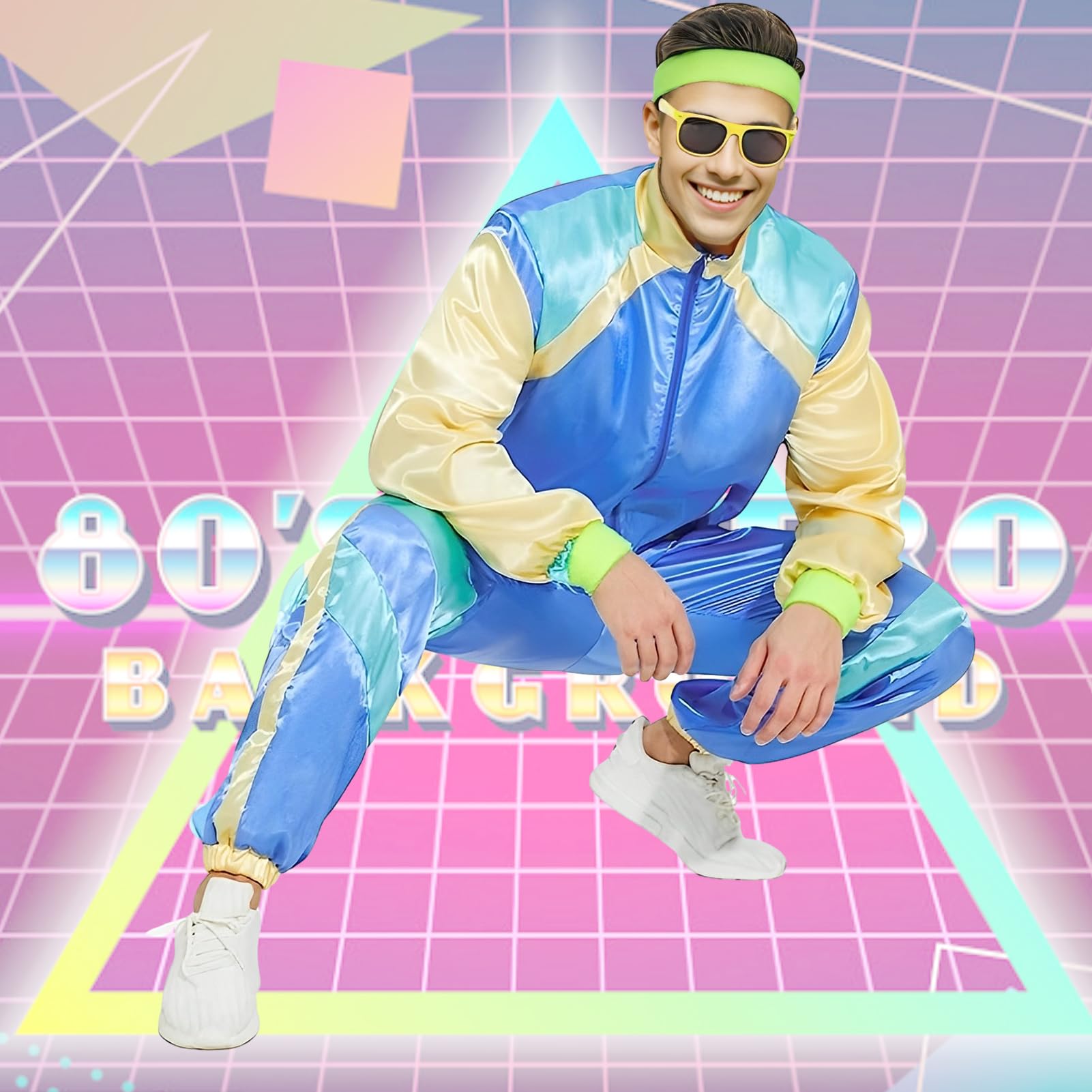 Amycute 80s Shell Suit for Men Women Retro 80s Tracksuit, 1980s Disco Fancy Dress 80s 90s Costume Outfits Adults Halloween - Image 3