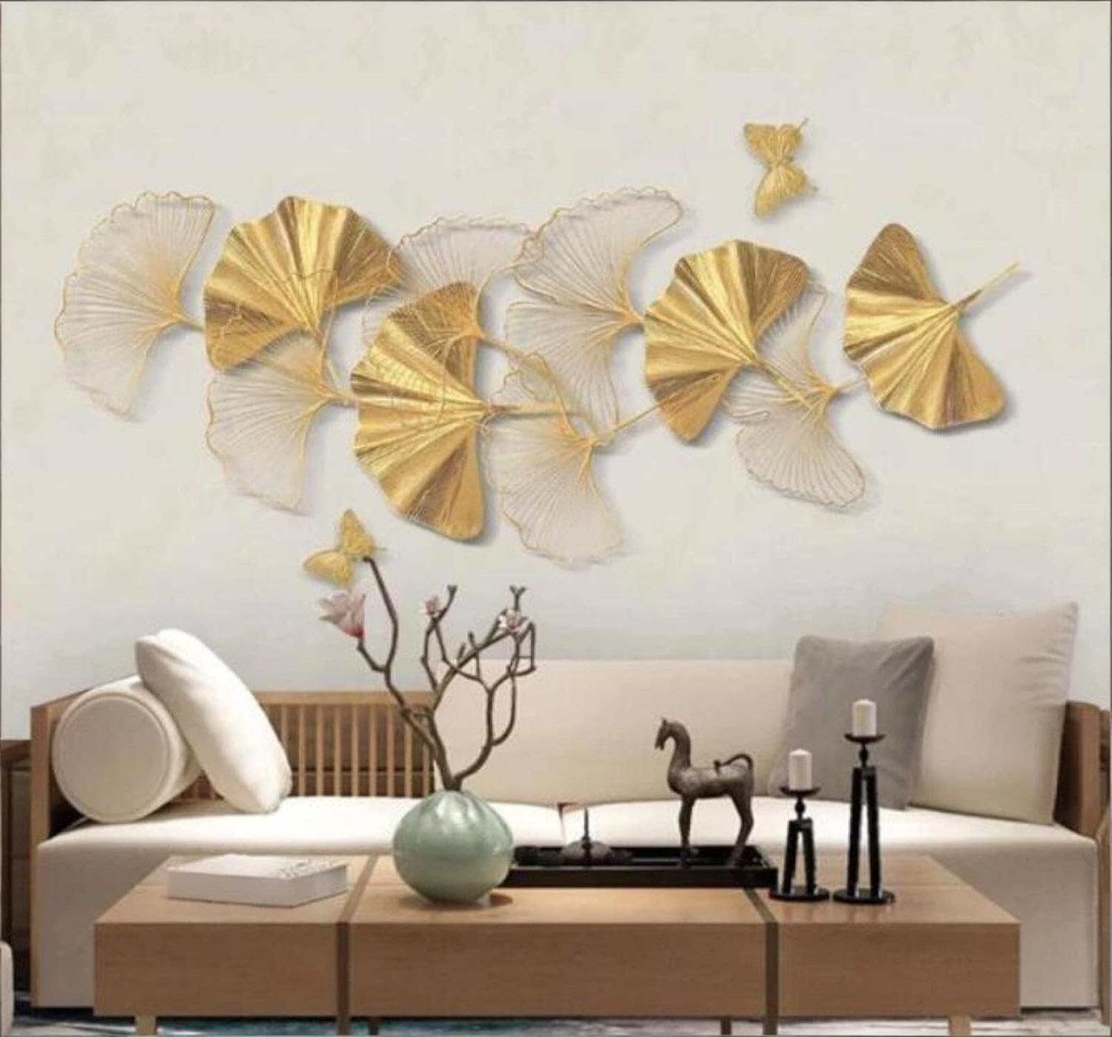 XLMING Minimalist Three Dimensional Gold Thread Ginkgo Leaves Butterflies 3D Wallpaper Luxury Home Dining Decor Paste Sofa Living Room The Wall for Bedroom Mural-430cm×300cm
