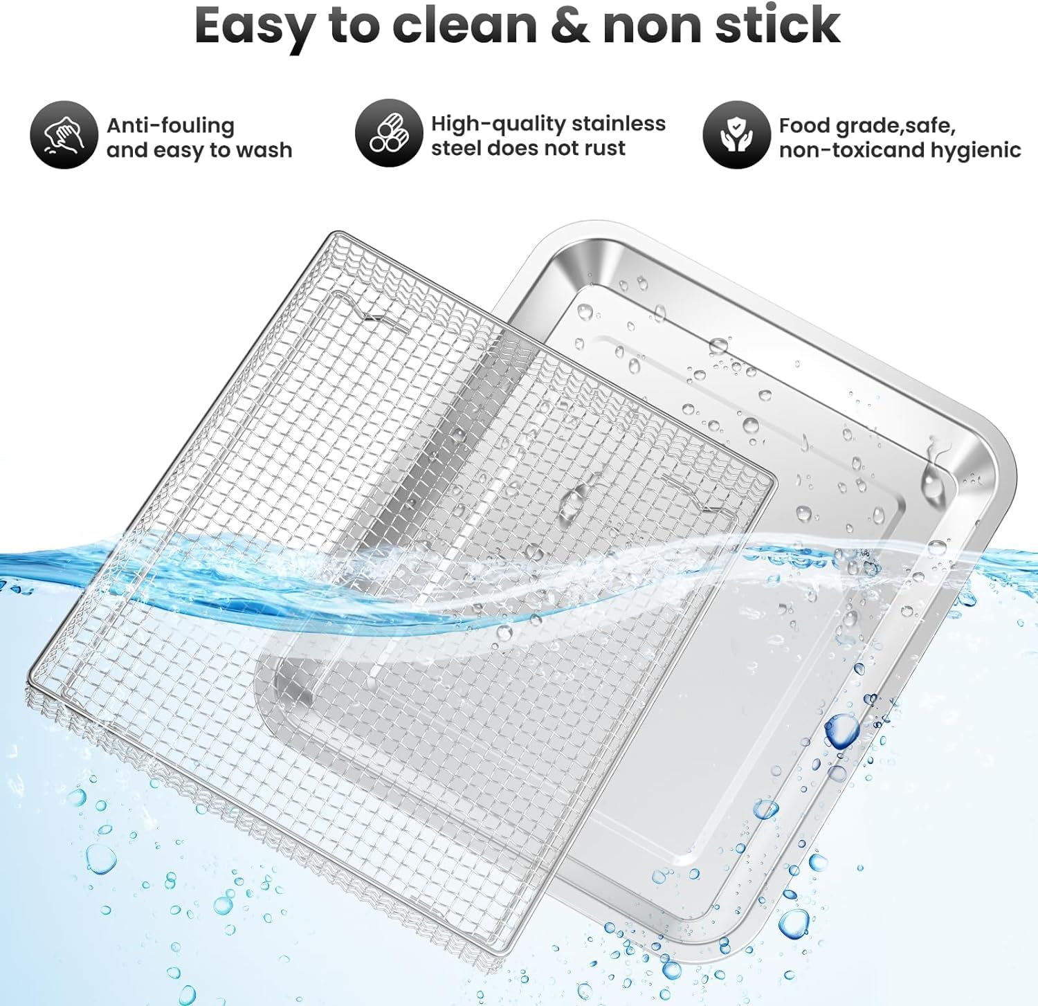 Stainless Steel Baking Tray Pan and Air Fryer Basket Compatible with Cuisinart Airfryer TOA-060 and TOA-065 Deep Fryer Parts & Accessories 2pcs (with Cuisinart Airfryer models TOA-060 and TOA-065)