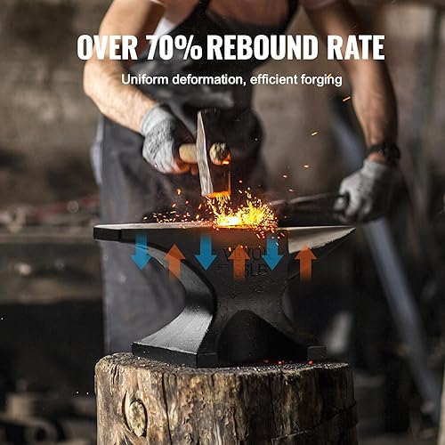 Miniatura 3 de VEVOR Yunque de un solo cuerno, yunque de acero fundido de 66 libras, yunque de cuerno redondo resistente de alta dureza, herrero, con agujero