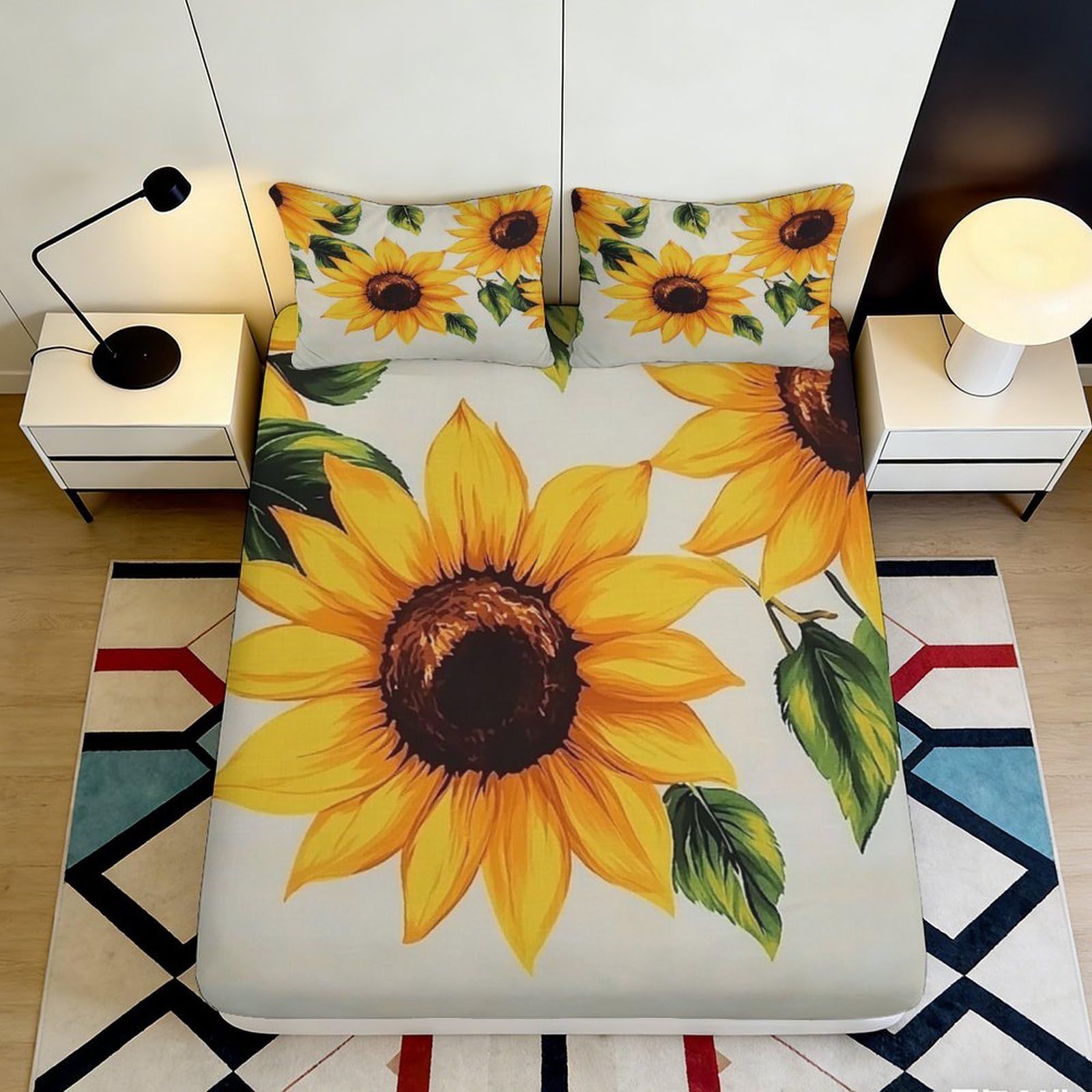 Pnayamiorkfel Style-10 3D Printed Sunflower Blossom Fitted Sheet Microfiber Soft Breathable Floral Mattress Cover For Bedroom Guest Room Decor 90X200x25cm