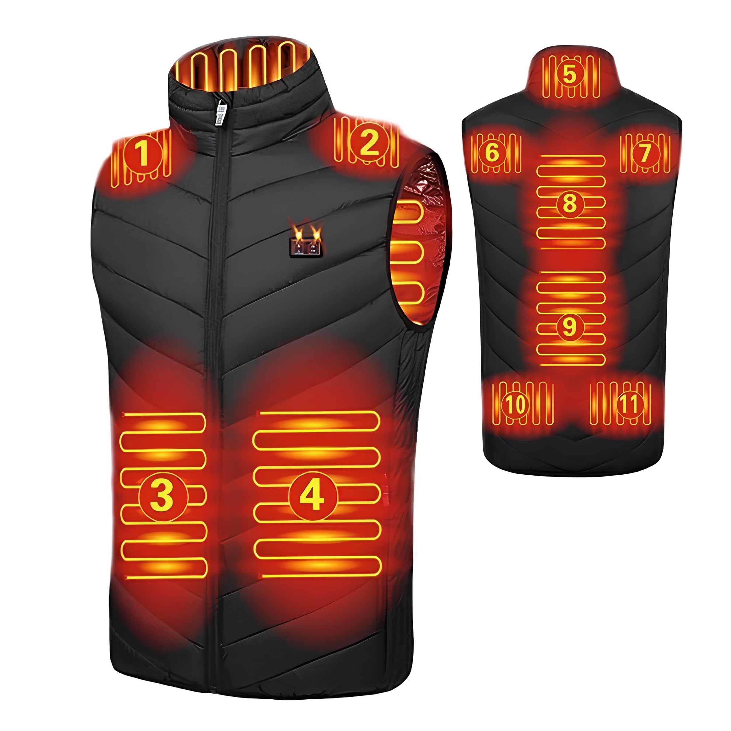 Men's Black Heated Gilet For Usb Smart Electric Vests With 3 Heating Settings 11 Heating Zones Winter Body Warmer Clothing For Camping Fishing Skiing-No Battery,-Medium