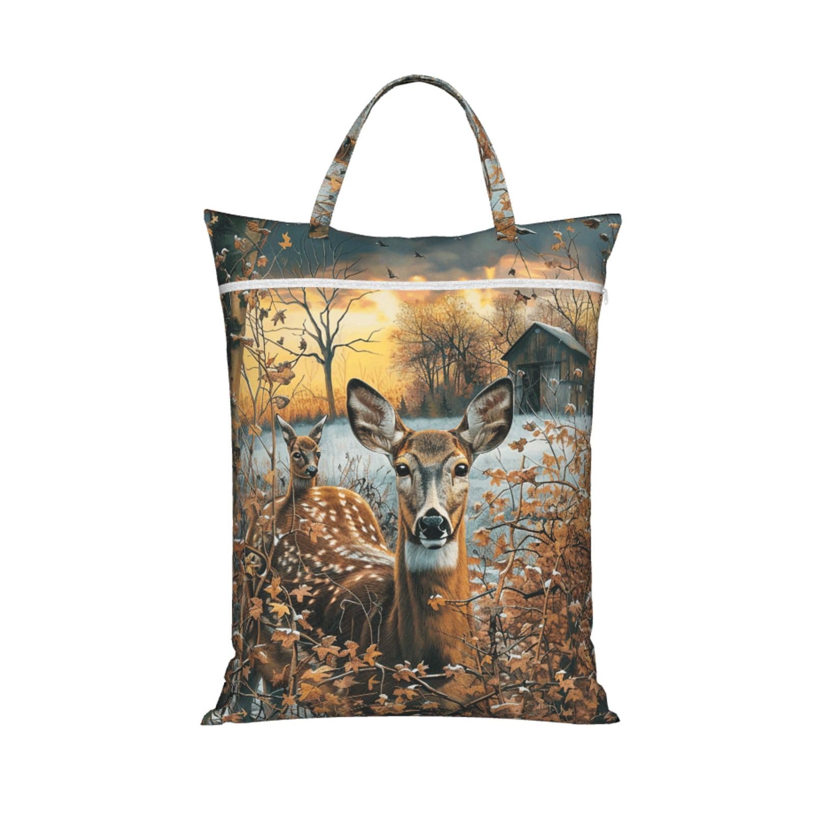 Large Travel Laundry Bags,Camouflage Deer Print with Handle Foldable Laundry Bag for Holidays Gym Swimming and Family Trips, 1Pcs
