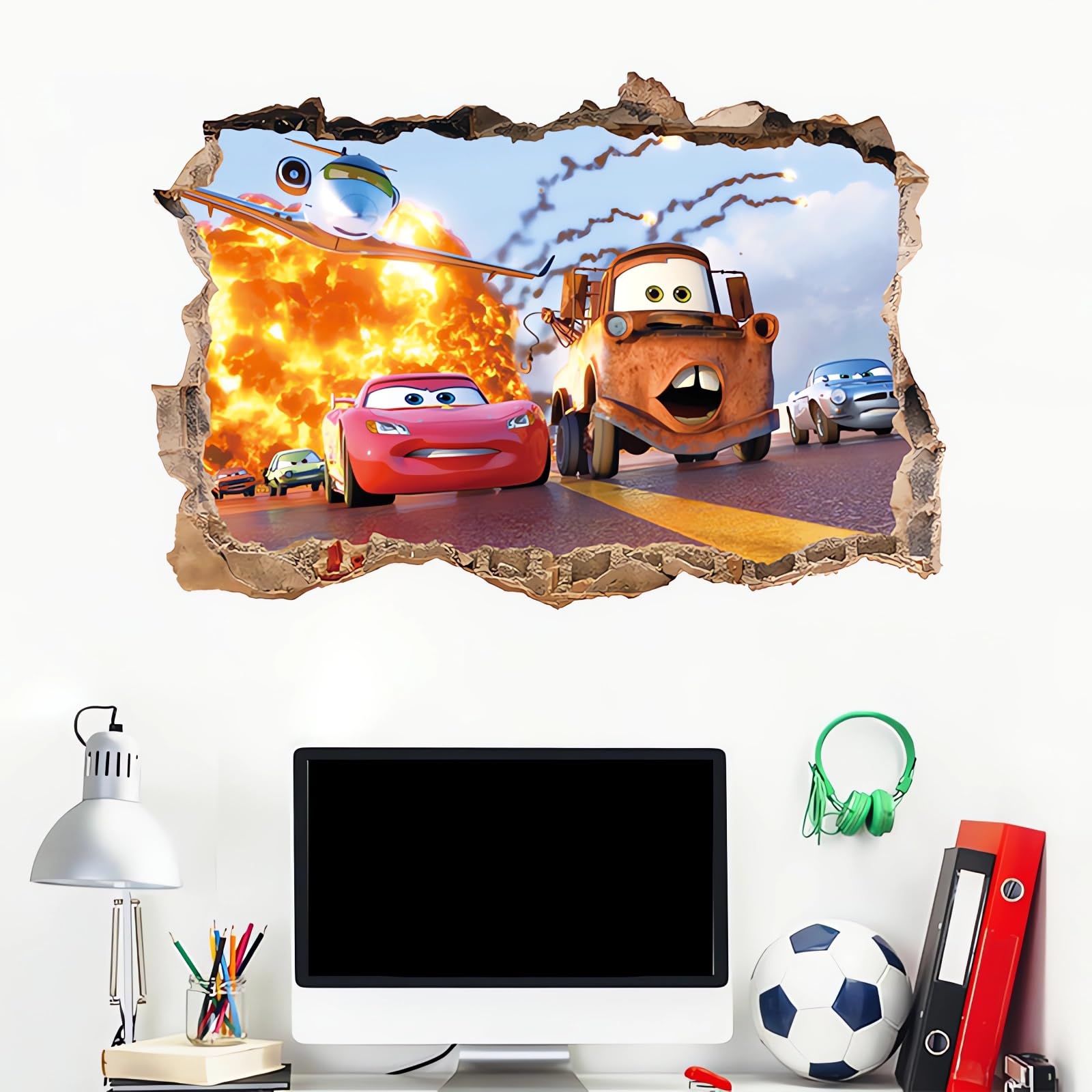 3D Cars Wallpaper Wall Decals Sticker for Kids Bedroom,Kids Baby Nursery Wall Decoration,Cartoon Poster Sticker Decor - Image 4