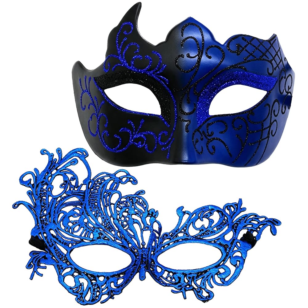 HAJXXMM Couple Mask Masks, Venetian Masquerade Masquerade Mask, Costume Masks for Women Men Halloween Carnival Party -Black & Blue