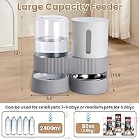 Vista 2 de 2 Pack Automatic Cat Feeder Stainless Steel Water Dispenser Gravity Food Feeder and Waterer Set with Pet Food Bowl for Small Medium Kitten Puppy