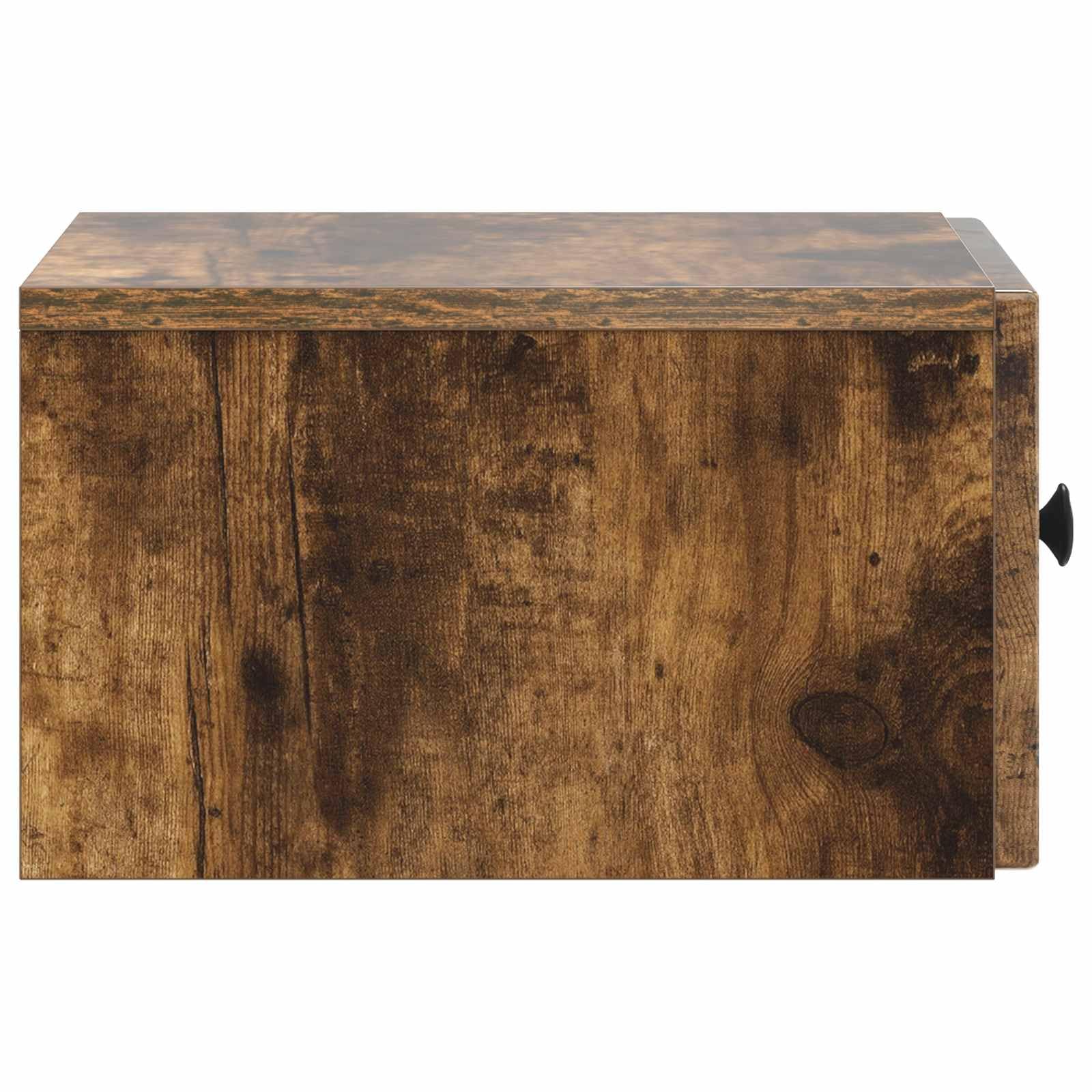 Montowany na ścianie stolik nocny z materiału drewnopochodnego w wędzonym dębie, 33 x 34,5 x 20 cm, 2 szuflady, wiszący, nowoczesna szafka nocna z miejscem do przechowywania do sypialni