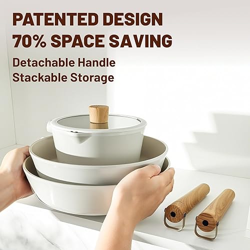 Miniatura 6 de SENSARTE Juego de utensilios de cocina antiadherentes de cerámica no tóxicos, juego de ollas y sartenes saludables con revestimiento de cerámica,