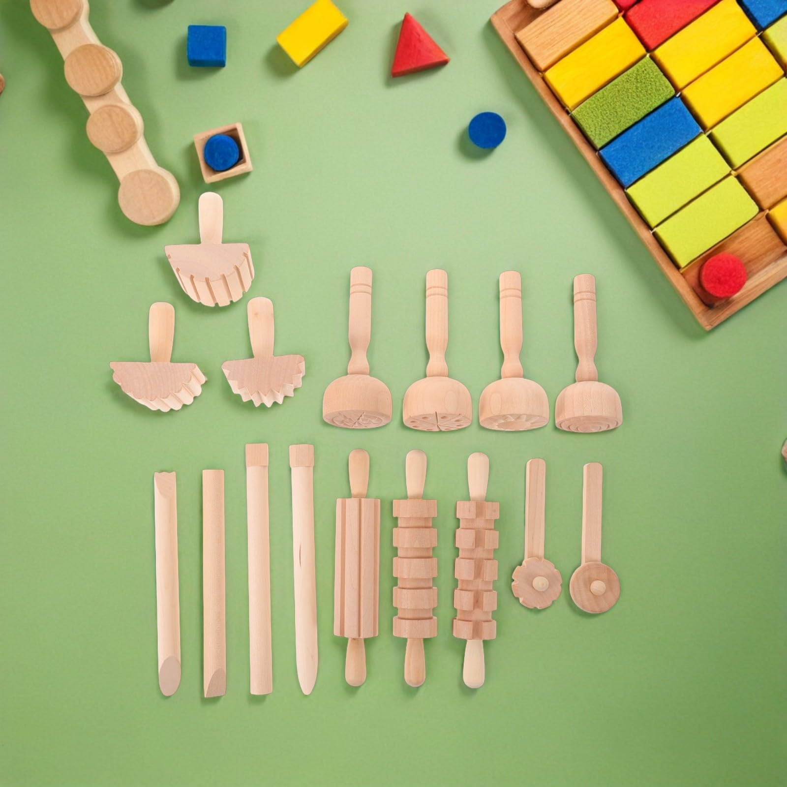 NUOBESTY 1 Set di Strumenti in Legno per Modellare L'argilla con Timbri Manuali - Kit Fai da Te per Modellare La Pasta Modellabile per attività Artistiche E Creative per Bambini a Casa E a Scuola.