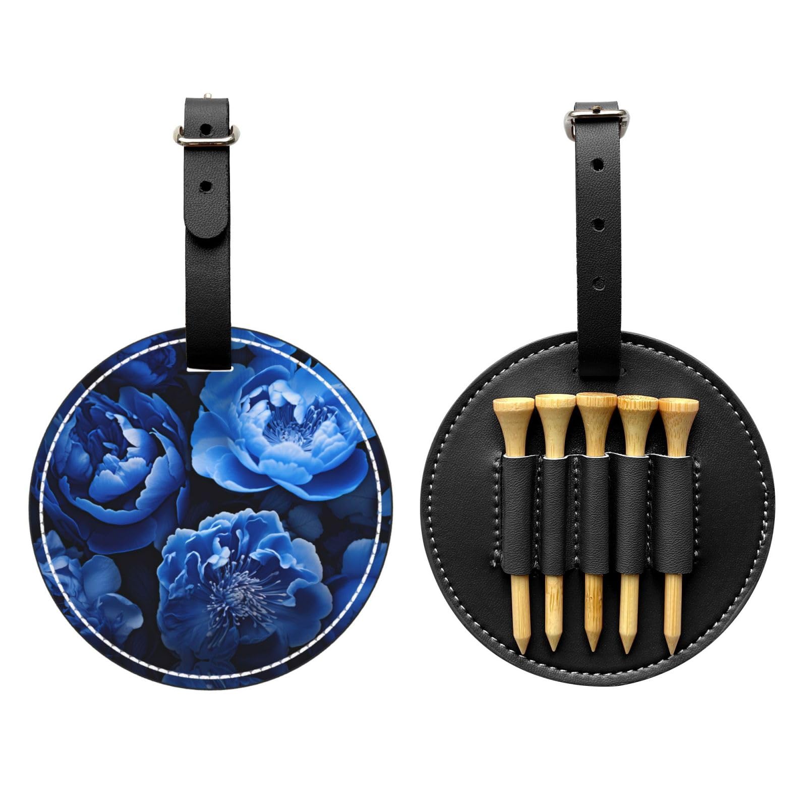 Blue and White Peonies Black Golf tee Storage Bag - Durable and wear-Resistant Golf Accessories
