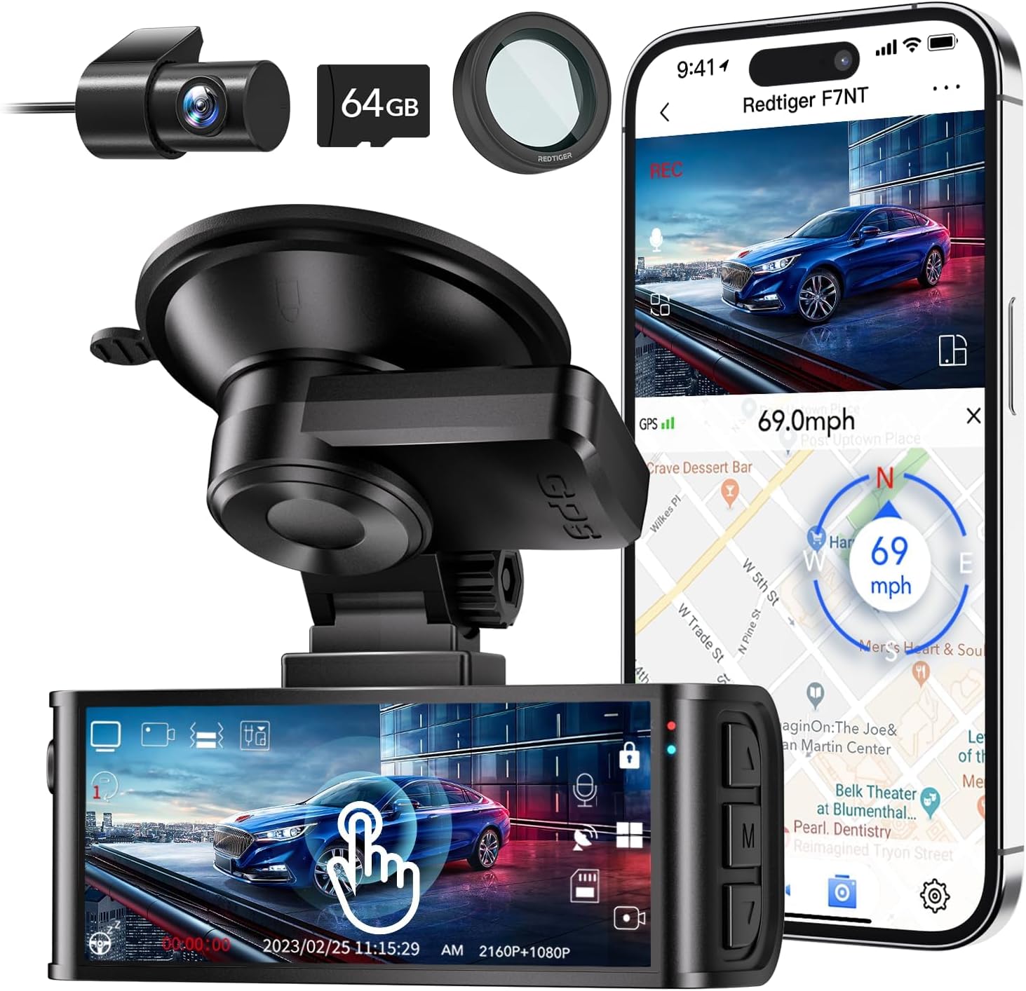 REDTIGER F7NTOUCH Dash Cam with Circular Polarizing Lens