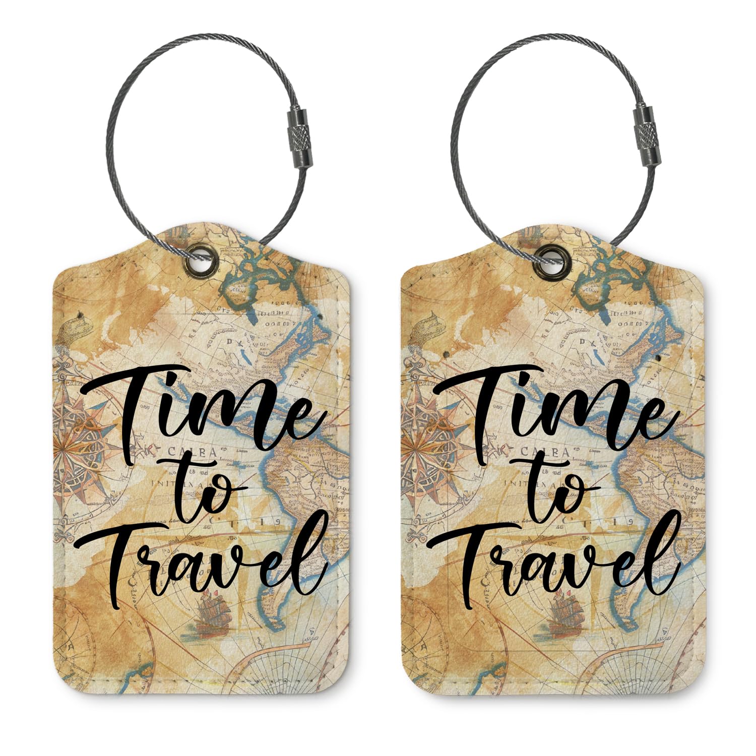 ZFQ Retro Luggage Tags for Suitcases,Travel Gift, 2 Pack Baggage Tag Label with Steel Loop,Handbag School Bag Backpack Traveling Accessories,Time to