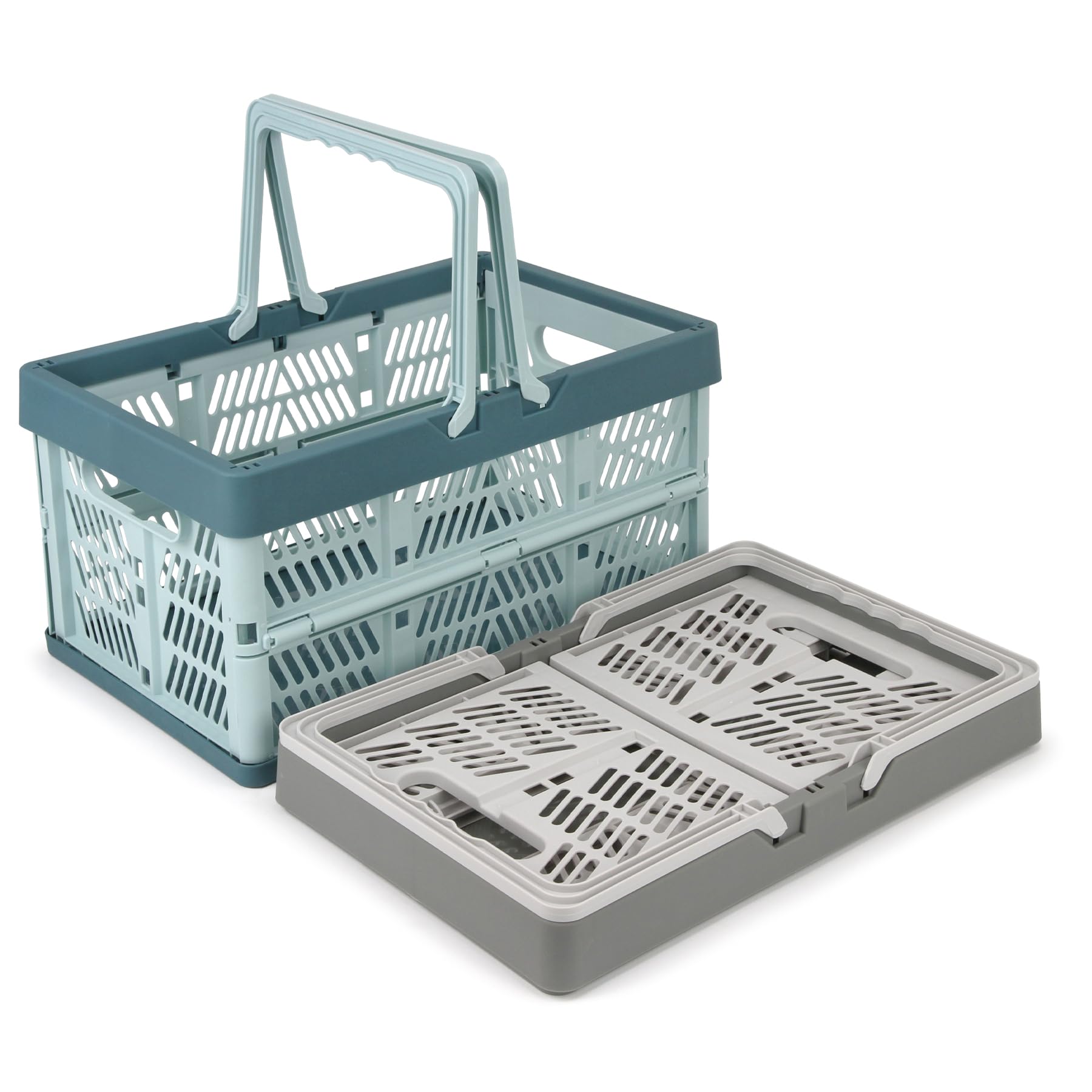 Domiella 2-Pack Foldable Storage Baskets, Collapsible PP Crates with Handles - 20L Capacity, Strong and Portable for Home Organization, Picnic and