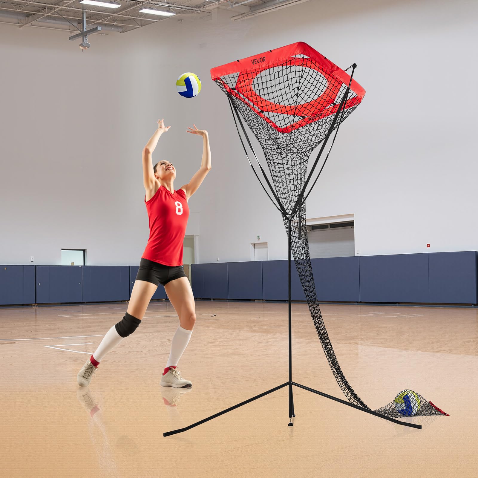 VEVOR Sistema de red de entrenamiento de voleibol, 8 x 11/12 x 11 pies/práctica de lanzamiento/práctica de pinchos/red de 14, estación de red portátil, fácil configuración para interiores y exteriores