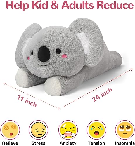 Miniatura 6 de ZPIUU Animales de peluche de koala con peso, 24 pulgadas, juguetes de almohada de koala grande, lindo animal de peluche gigante, regalos para niños,