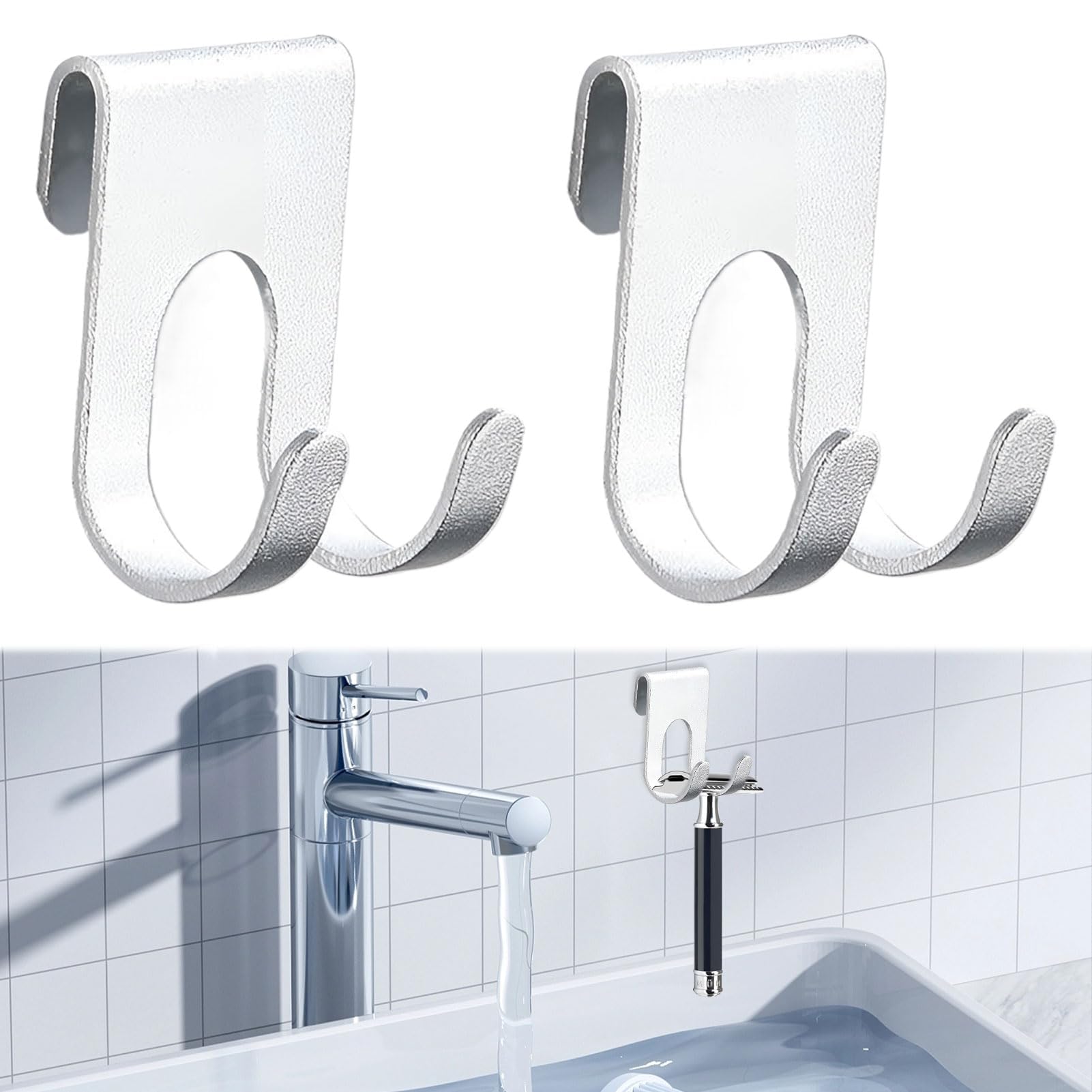 banjiabb 2 Stück Rasierer Halter für Dusche und Küche, Organizer (Silber)