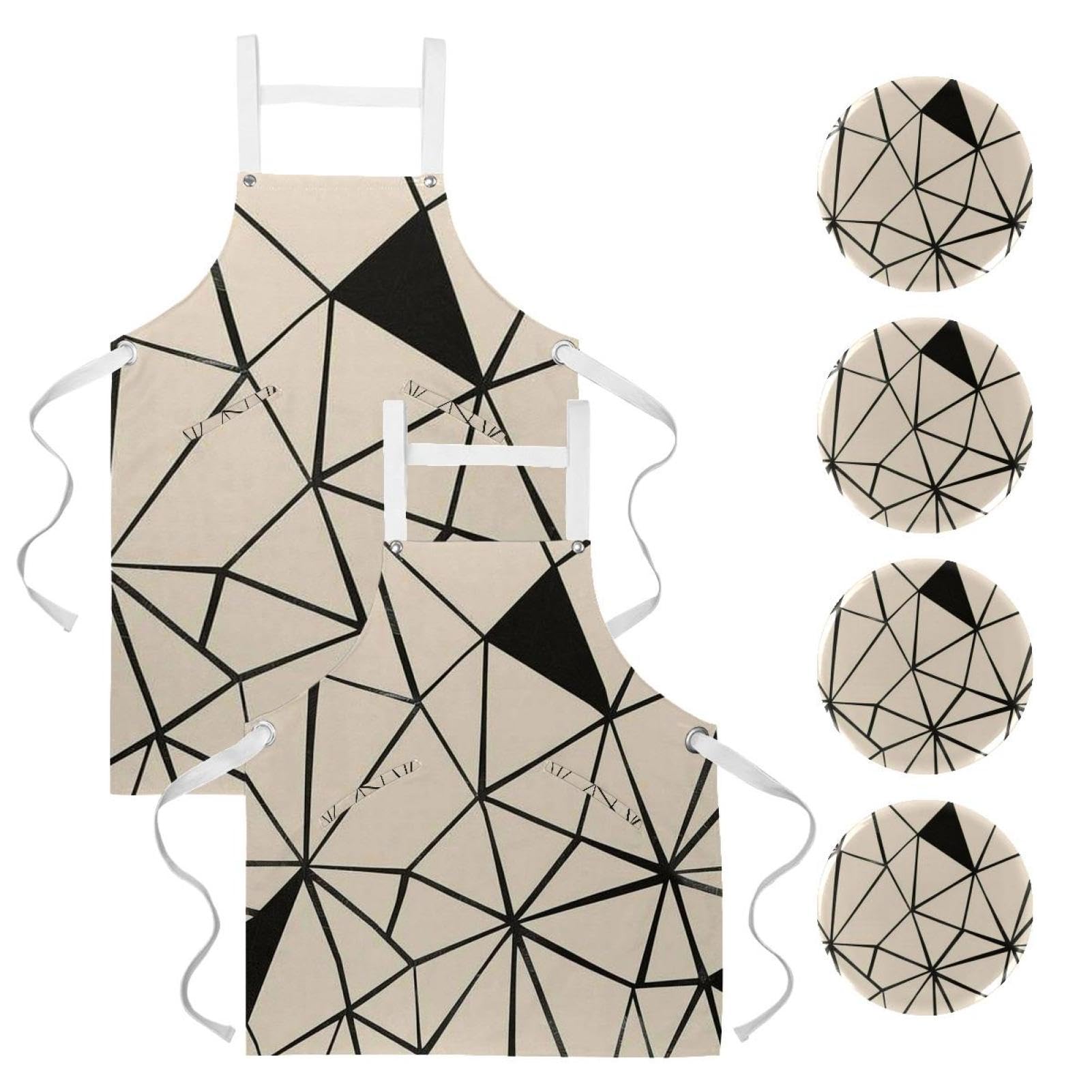 Tablier de serveuse avec 4 broches et motifs géométriques multicolores One Size - 7
