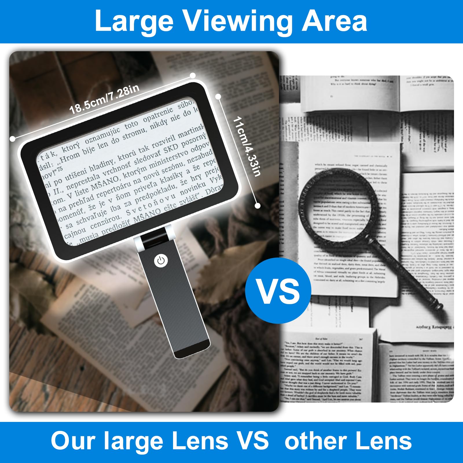 Loupe de Lecture avec Lumière 3x LED Ultra Lumineuses à Intensité Variable Pliable pour Personnes Âgées