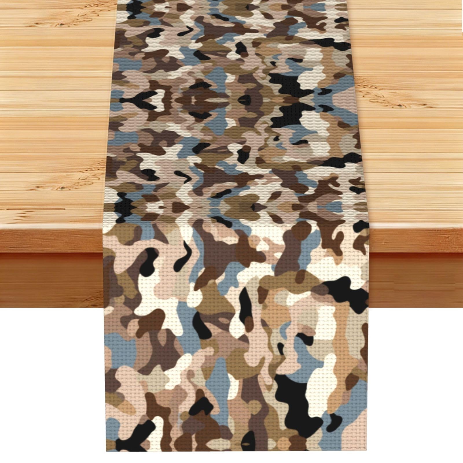 Warm Brown Camo Printed Table Runner 13 x 72, Wrinkle Resistant Decor for Dining Table Coffee Table Fireplace