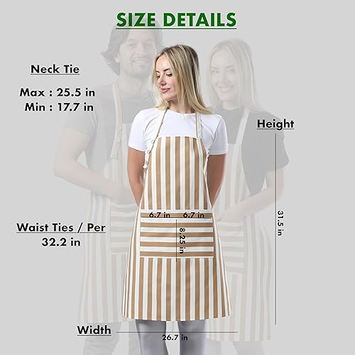 Miniatura 6 de Delantal de cocina de algodón resistente a las gotas de agua para mujer con bolsillos Chef, Marrón