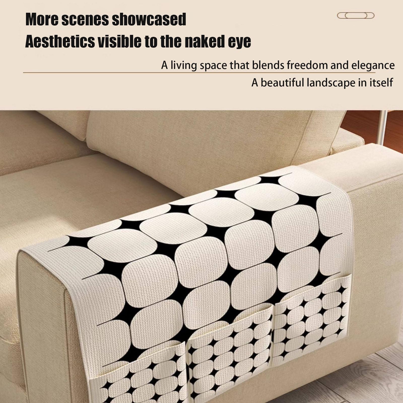 Organizator podłokietnika sofy, Wielokolorowe, antypoślizgowe, składane 3 kieszenie o wymiarach 60-70x110 cm na tablet(Black and White 1,70 * 110cm (three pockets))