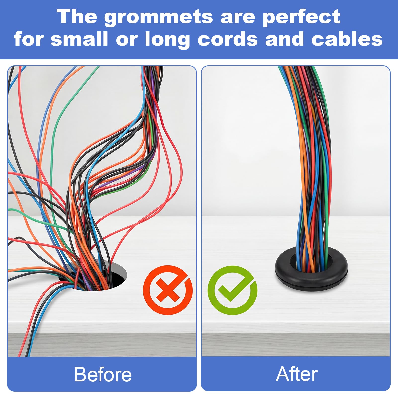 Rubber Grommet Kit - 210 Pcs, 9 Sizes for Cable Protection -4