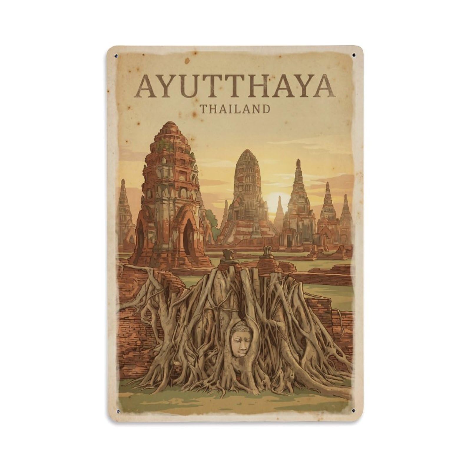 Metal Tin Sign Thailand Ayutthaya Travel Retro