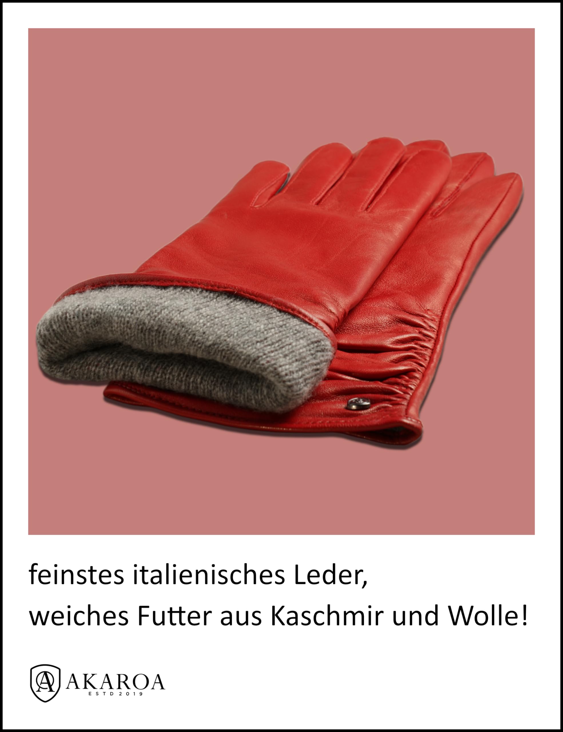 AKAROA ESTD 2019 Bea Gants en cuir italien pour femme avec fonction tactile, forme longue, doublure en tricot recyclé 50 % cachemire et 50 % laine, 4 tailles S à XL