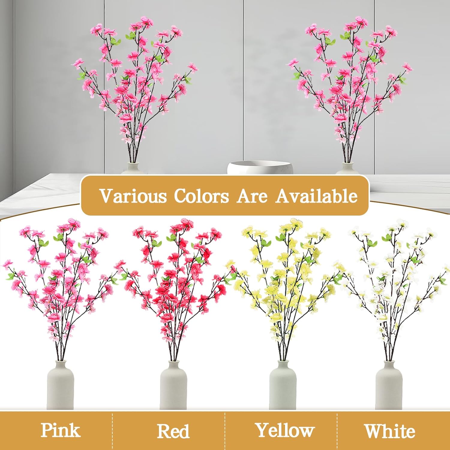 人工桜の枝10本、高さ25.6インチのフェイクシルクフラワーブーケ、フェイク桜の茎 アレンジメント、ホームウェディングテーブル、パー