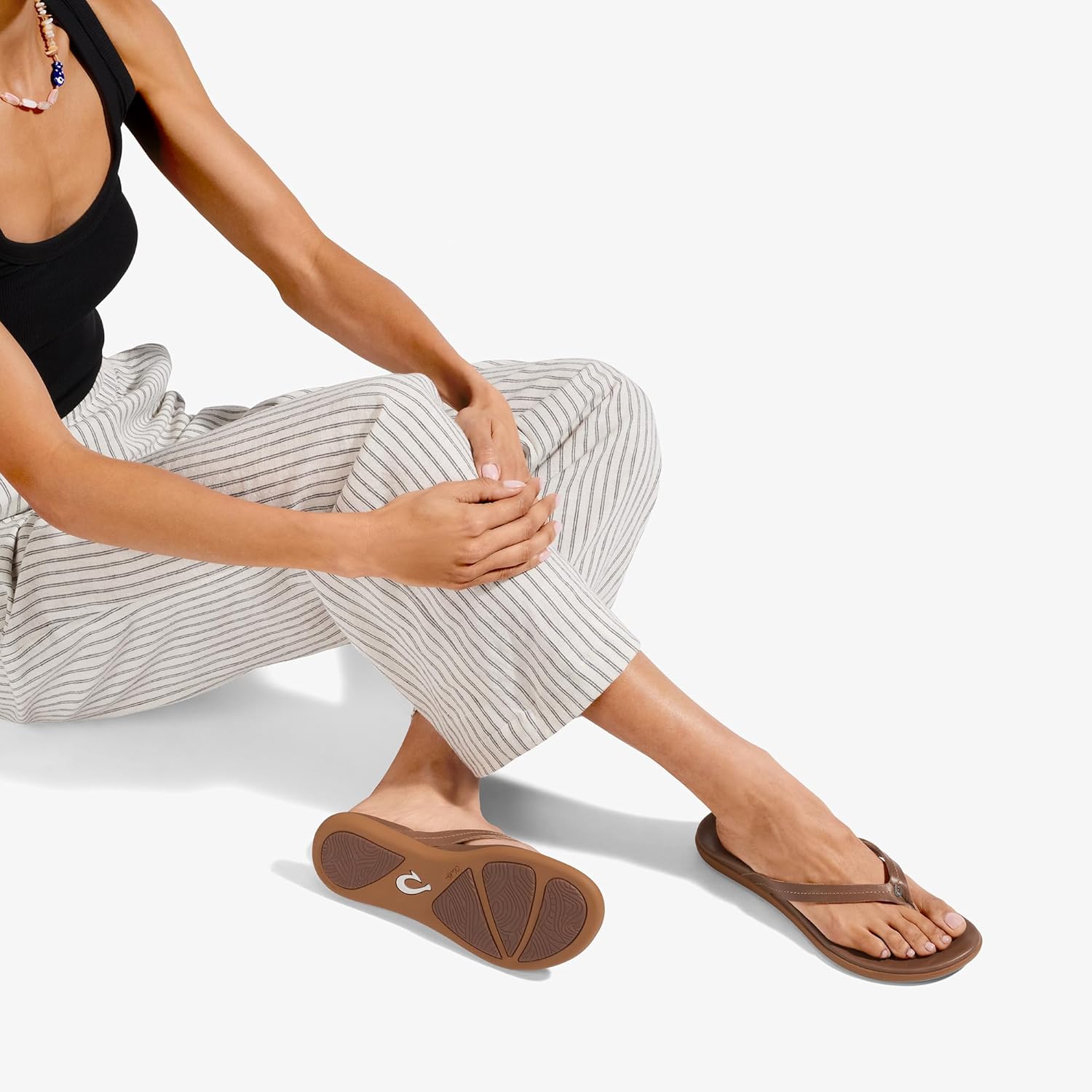 OLUKAI Honu Women's Beach Sandal, Soft & Comfortable Full-Grain Leather, Easy Slip-On Flip-Flops, Everyday, All-Day Comfort & Style