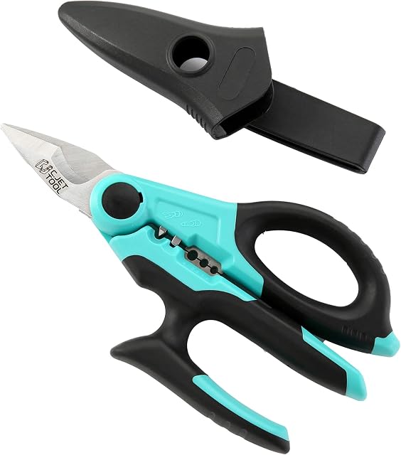 C.JET TOOL Electrician Scissors, 170mm/7 Stainless Steel, Multi-Grip Design Aluminium Copper Soft Cable