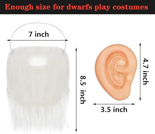 Miniatura 3 de Geyoga Juego de disfraz de enano de Halloween de 6 piezas, disfraces de gnomo con sombreros enanos, barba falsa, orejas gigantes para fiestas de