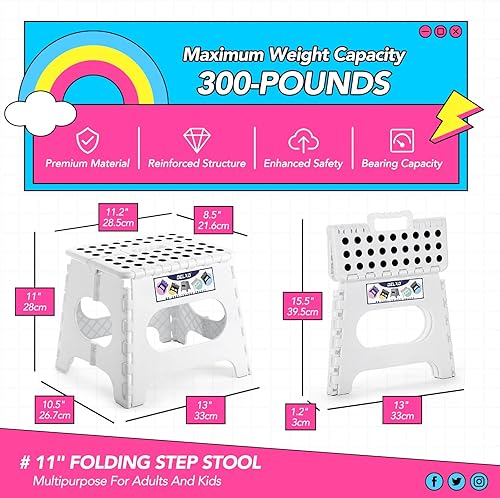 Miniatura 2 de Delxo Taburete plegable, taburete plegable antideslizante de 11 pulgadas para niños y adultos, taburete plegable portátil ligero con asa para cocina