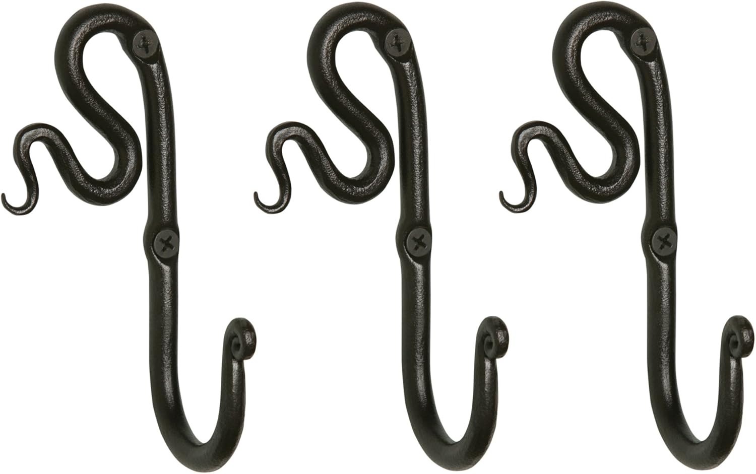 RTZEN Handmade Iron Coat Rack Hooks Set of 3 Left Squiggle