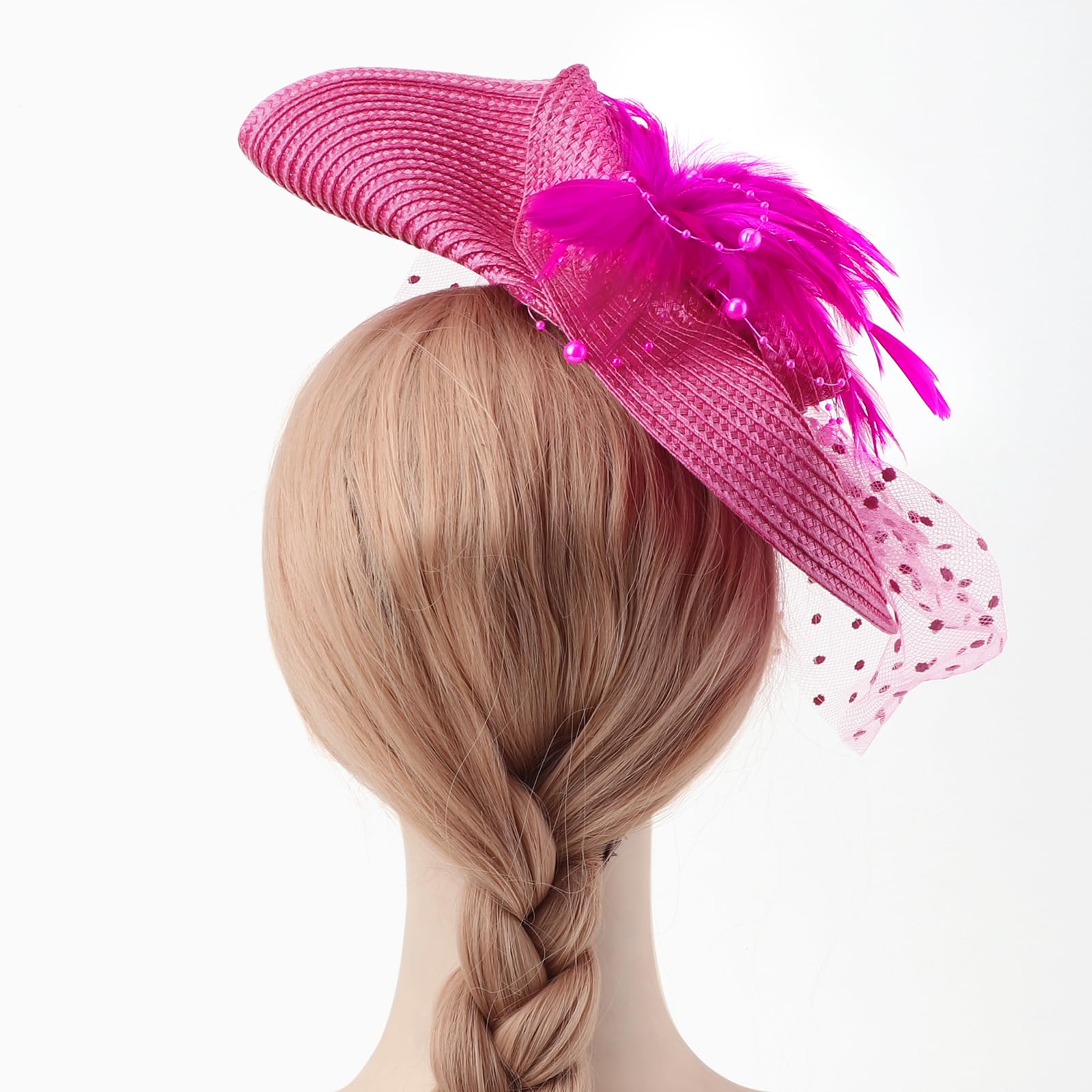 DRESHOW Fascinators Sombrero de Mujer Flor de Malla de Plumas Fascinator Boda Cocktail Tea Party Sombreros Tocados para Niñas y Mujeres