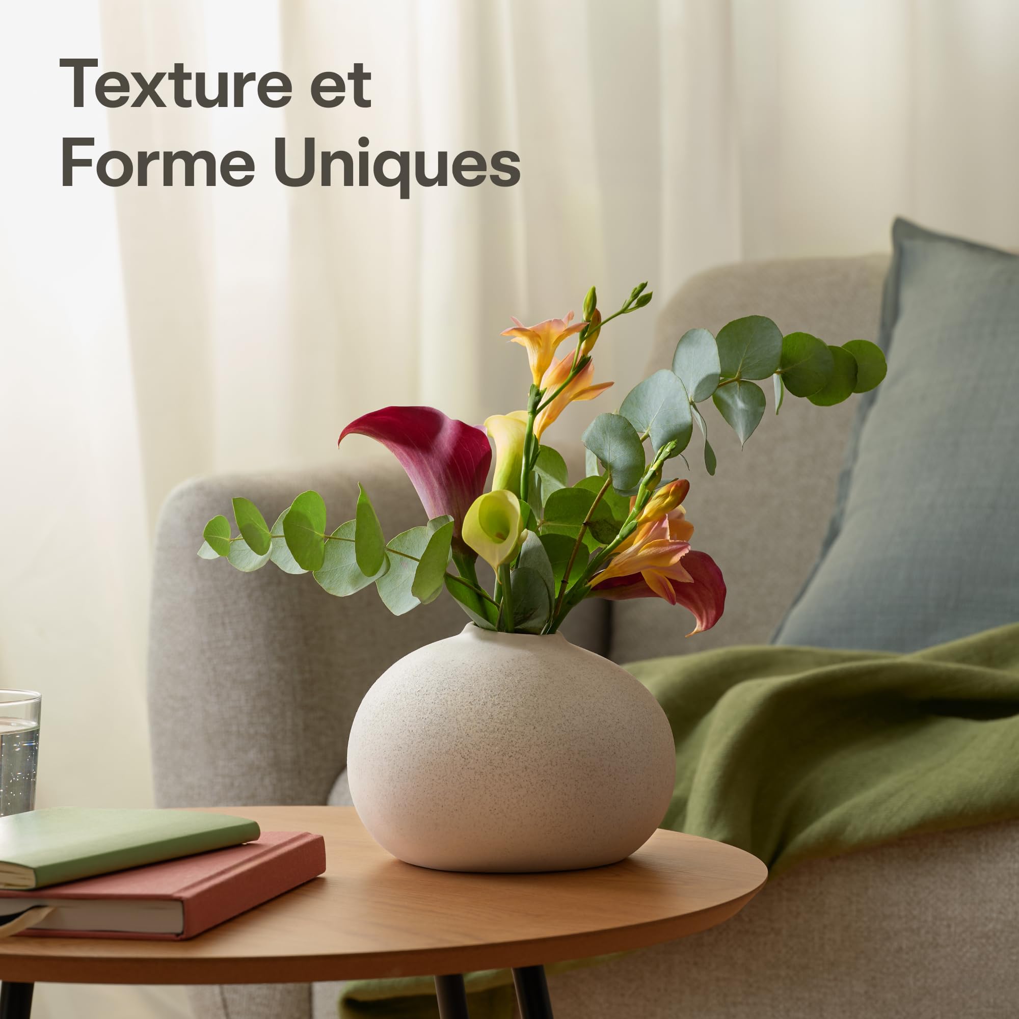Praknu Vase Céramique Blanc Texturé Sable – Design Moderne Minimaliste, Imperméable, Parfait Pour Fleurs Séchées Ou Fraîches