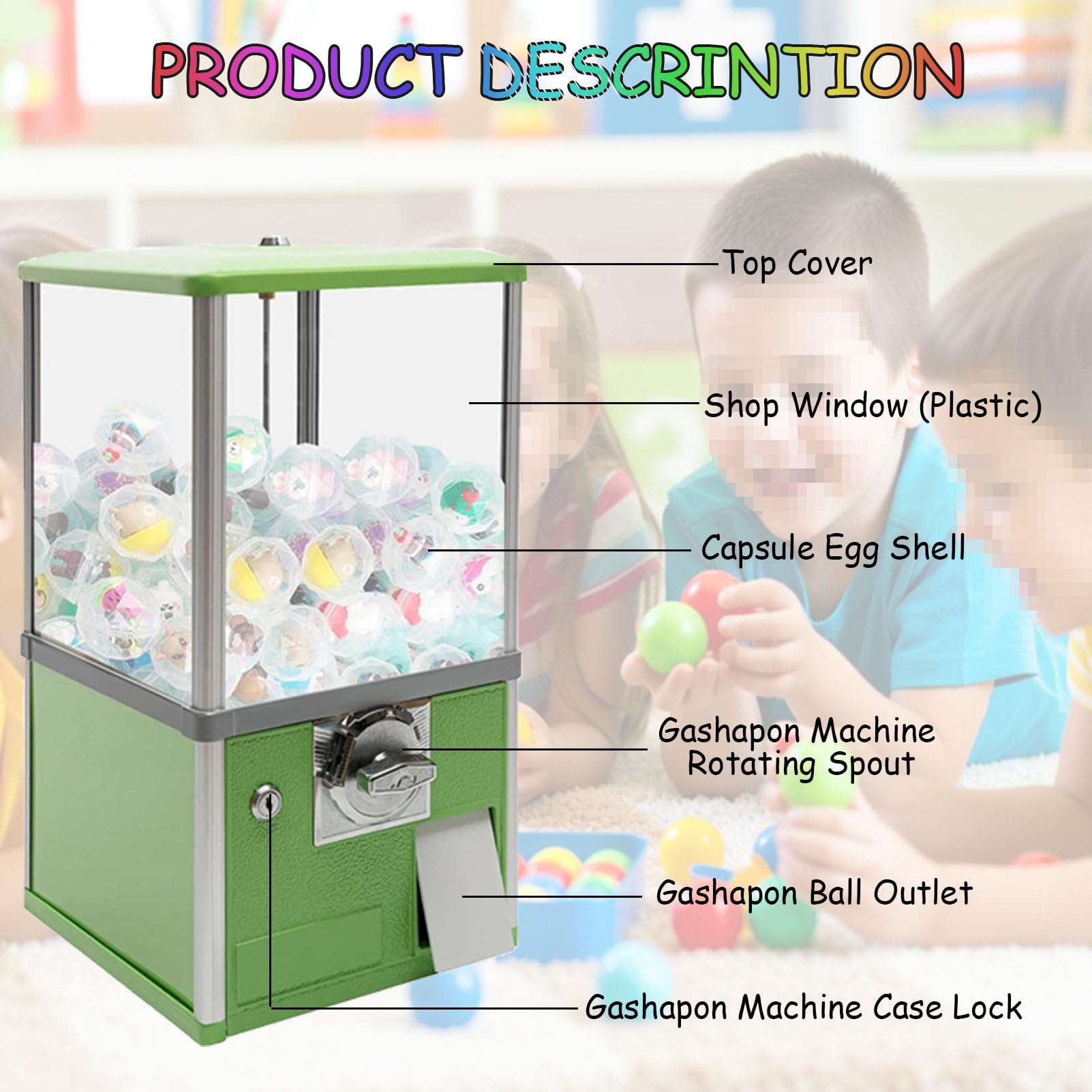MáQuina Expendedora De Chicles, MáQuina Expendedora De CáPsulas para Tiendas Minoristas, AlcancíA De Chicles con Monedas, 100 Bolas VacíAs, para Juguetes De CáPsulas Green