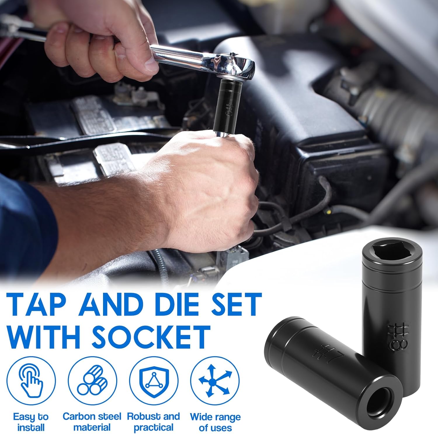 8Pack 70500 Tap Socket Set, Taps Sockets Adapter for 1/4" & 3/8" Drive, Tap Sockets fits All MCTI Taps Thru 1/2” & 1/8" NPT Tap and Metric Tap thru 12mm