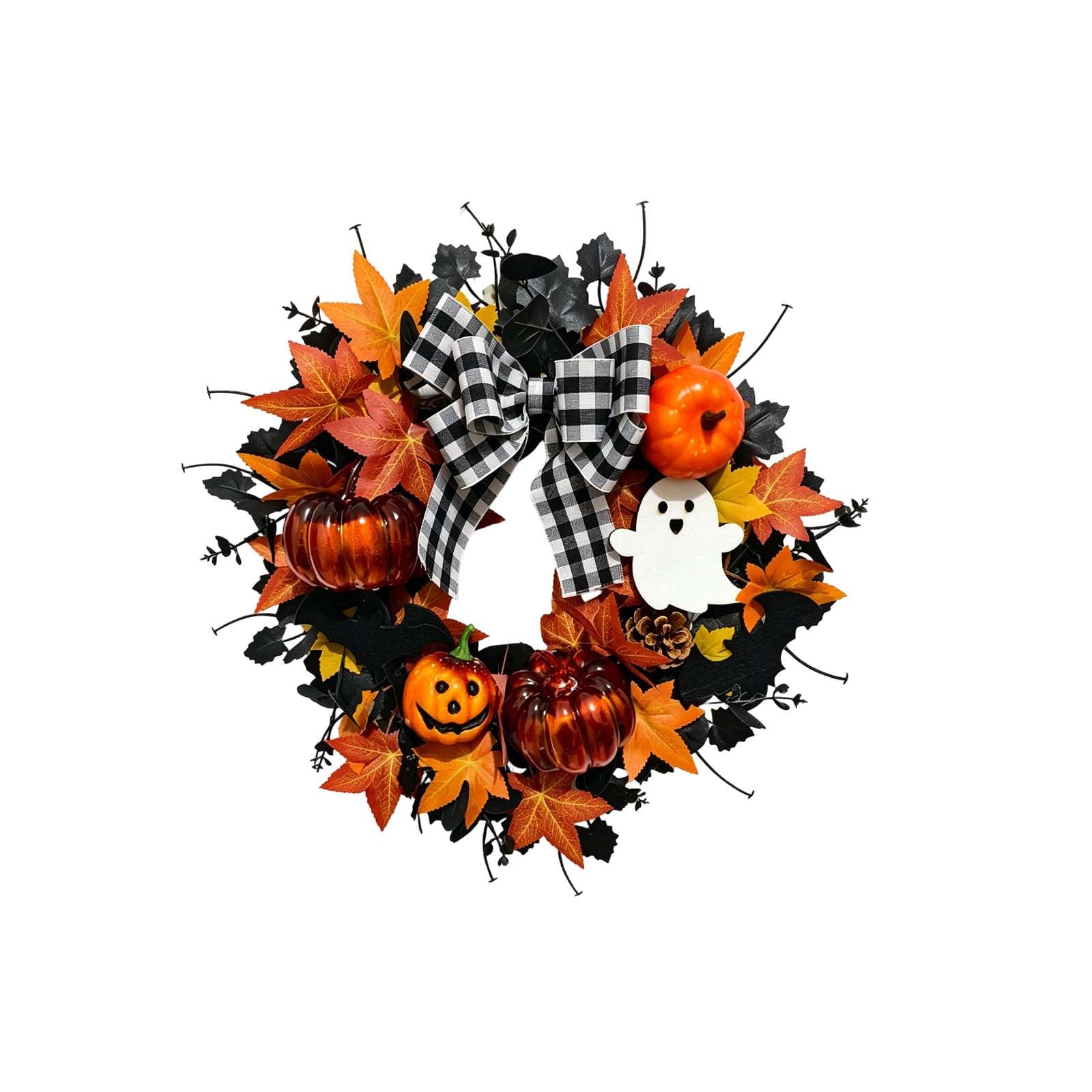 Autumn Wreath, Front Door Decorations All Year Artificial Rattan with Pumpkin & Maple Leaf & Pine Cones for Wall Window Wedding Party Indoor Outdoor Home Halloween Christmas Thanksgiving Decor
