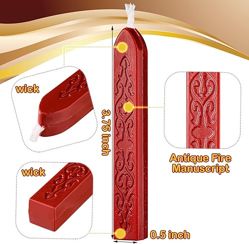 Miniatura 2 de Bememo - 12 unidades de cera de sellado con mechas para antigüedades cera para sellado de manuscrito para sello de cera.