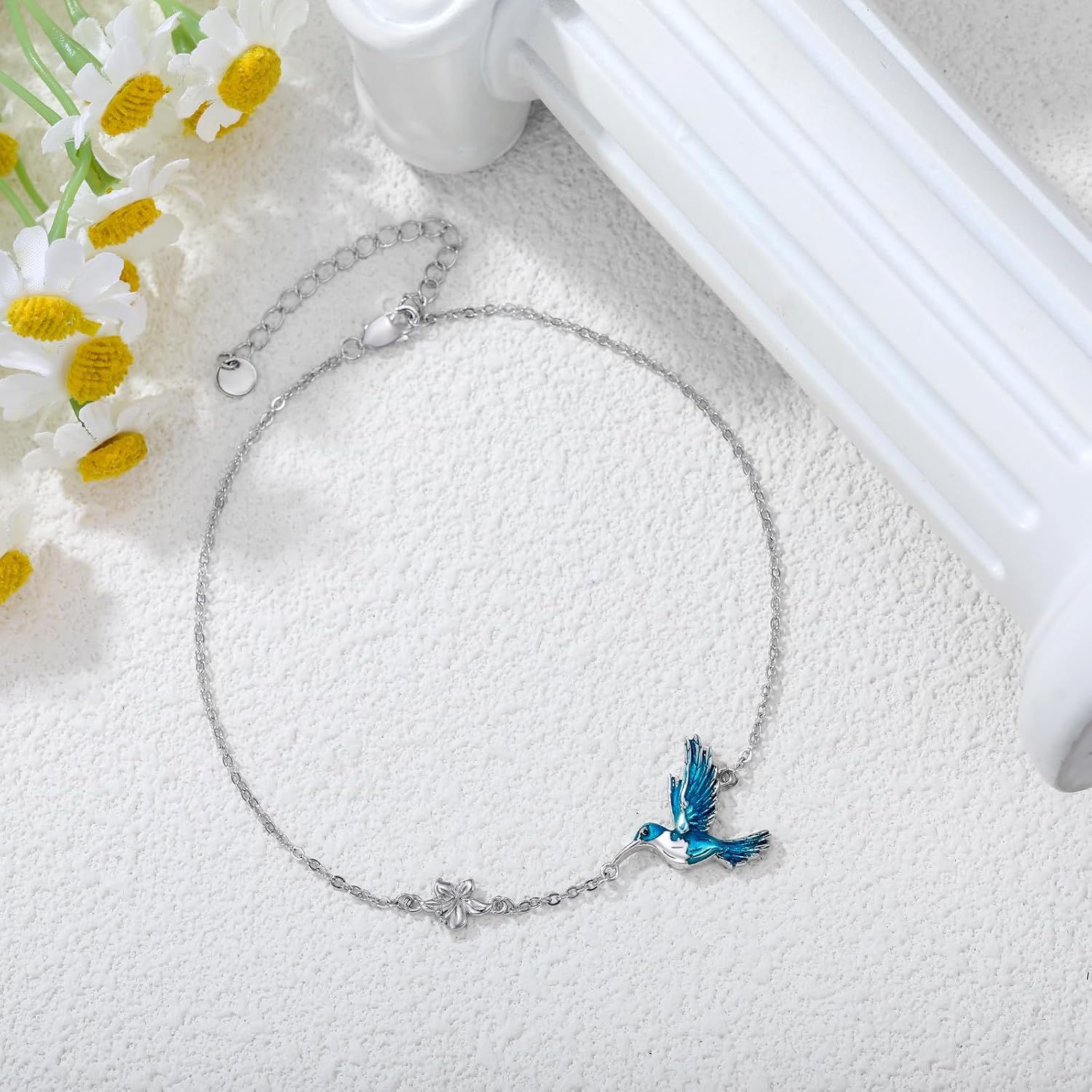 925 Sterling Silver Anklet Foot Bracelet with Crystal from Austria, Anklet Jewelry Gifts for Women 11 Inch Adjustable