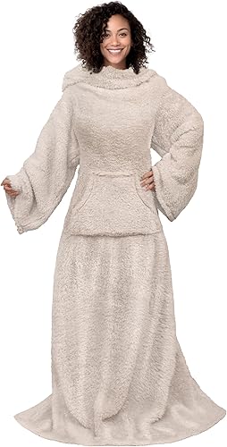 PAVILIA Manta esponjosa con mangas para mujeres, hombres y adultos, manta de felpa suave y esponjosa, manta de dormir para acurrucarse con bolsillo