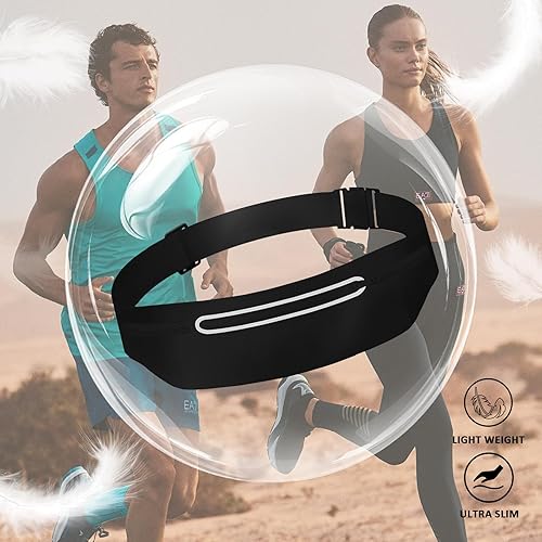 Vista 3 de Riñoneras para mujer, riñonera impermeable para hombres, cintura ajustable para correr, bolsa de bolsillo delgada y expandible, soporte para iPhone