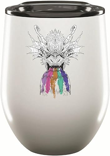 Dragon Roaring Rainbow Gift for Fantasy Fans with Rainbow Dripping From Its Mouth 12oz Wine Tumbler Cup
