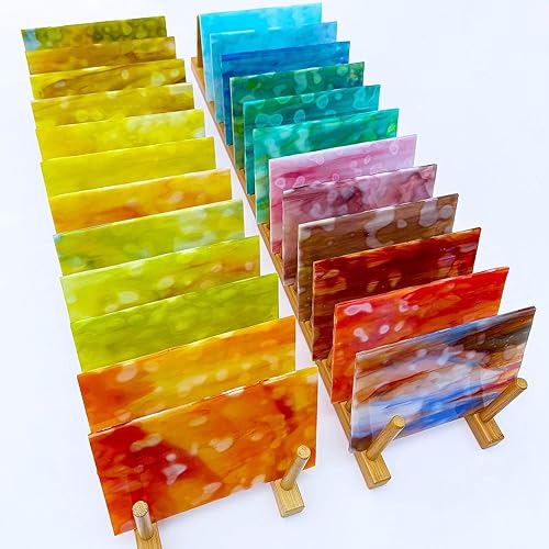 Miniatura 37 de LITMIND Paquete variado de 24 hojas de vidrieras transparentes de catedral, 4 x 6 pulgadas, vibrantes vidrios de arte arcoíris para atrapasoles