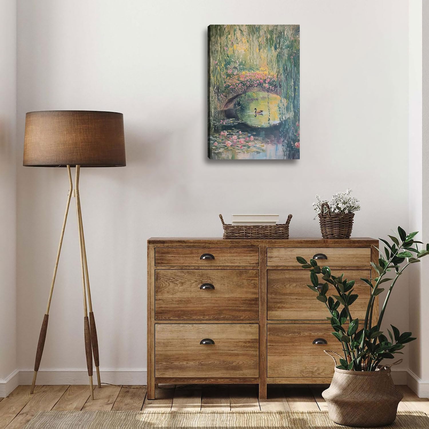 Vintage Monet Canvas Wall Art, Water Lotus Landscape Wall Decor Paintings,Monet Country Nature Pictures for Wall Living Room Bedroom Bathroom Home Decoration 12x18 inch( Stretched Canvas on A Wooden Frame)