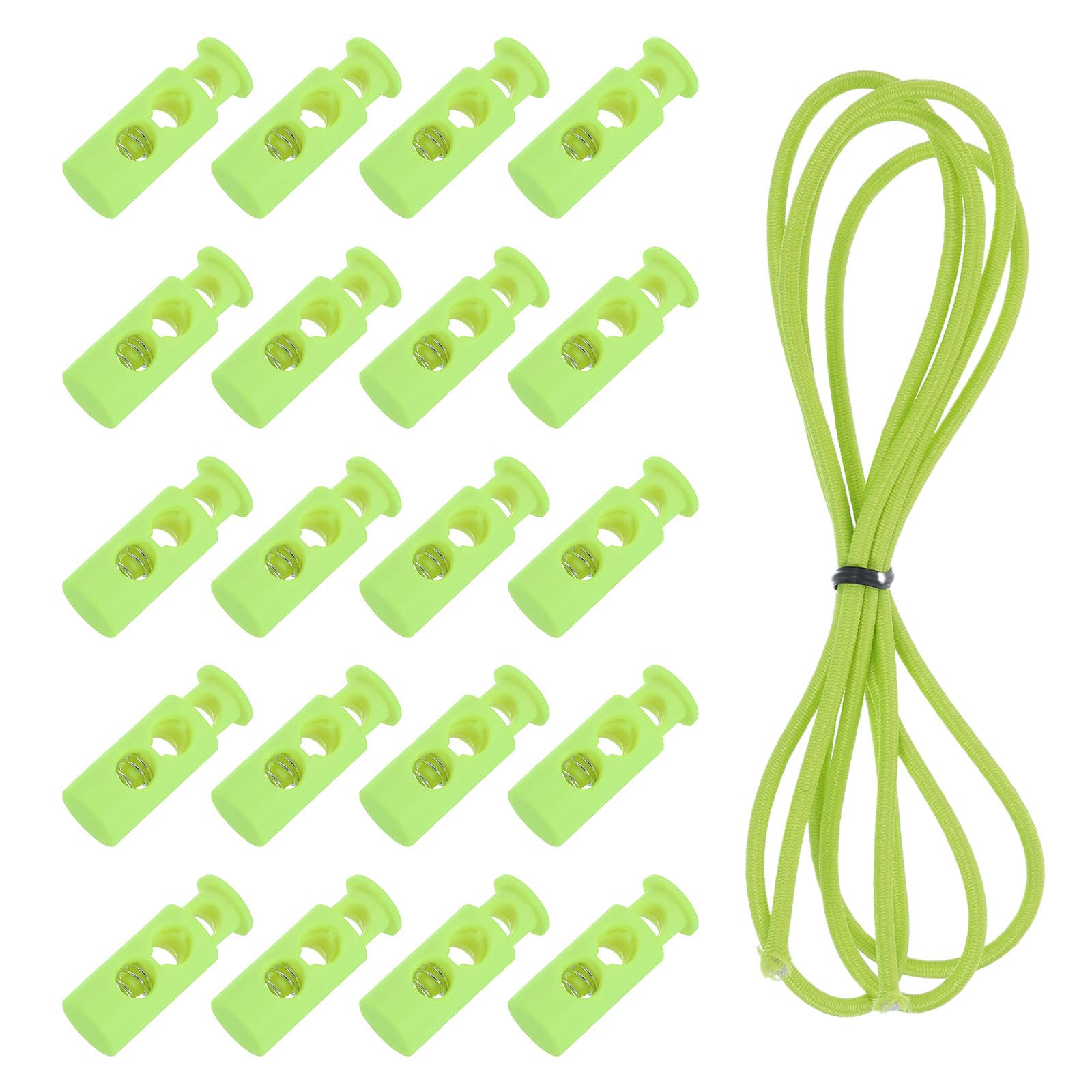 uxcell 40 Pcs Double Hole Cord Locks with 39Inch Elastic Shock Cord, Plastic Spring Toggle Stopper Clip with Stretch String for Shoelaces Drawstrings