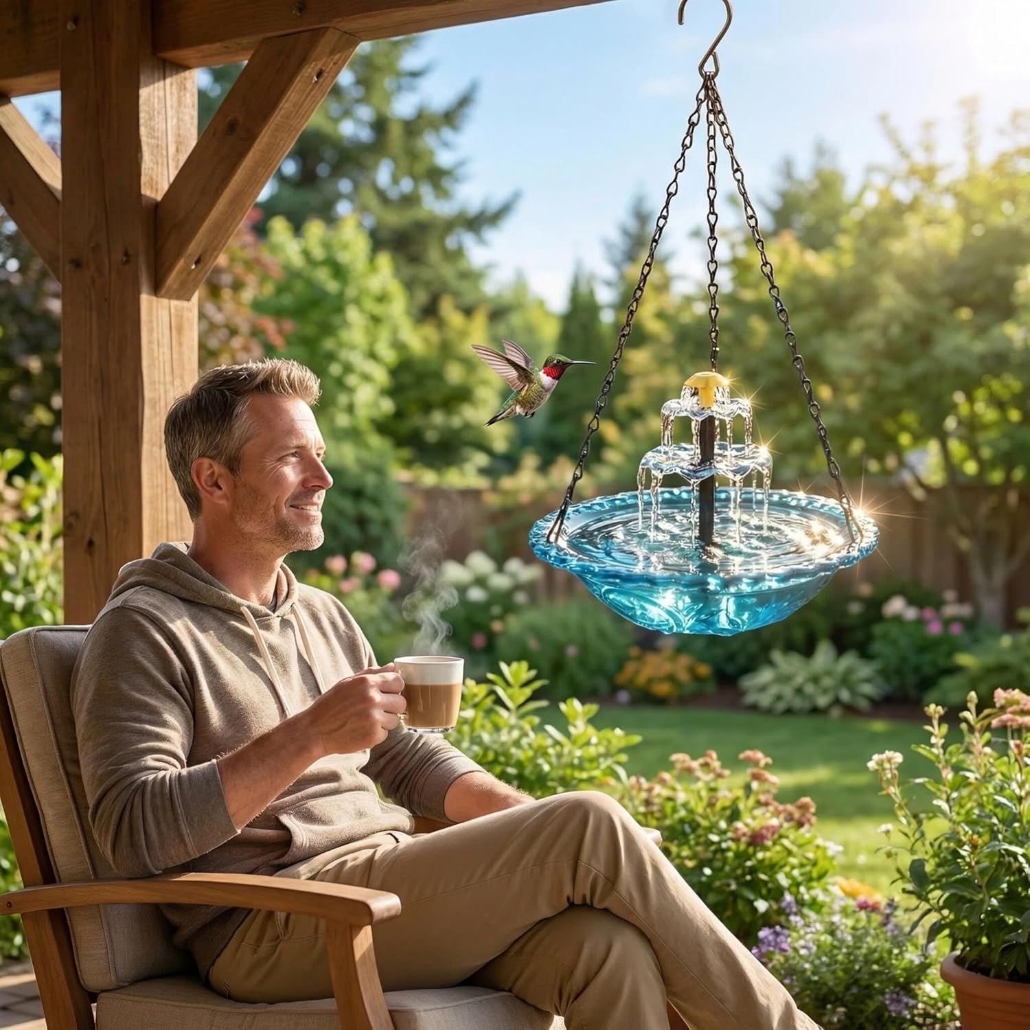 Solar Cascading Water Fountain, Cascading Bird Bath Fountains Solar Power, Solar Cascade Hanging Bird Bath Fountain, Hanging Birdbath with Solar Fountain for Outdoor Garden Decor (B-Blue)